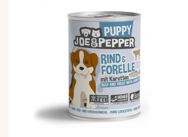 Joe & Pepper Chien Chiot Bœuf & Truite avec Carottes