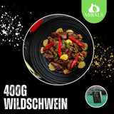 MIRALS Sanglier juteux aux champignons et chicorée, salade poivrons-ananas