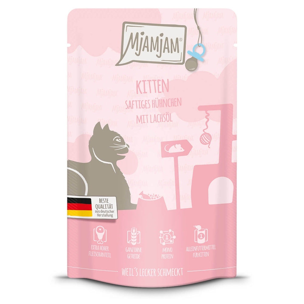 MjAMjAM Katze Quetschie Kitten Saftiges Huhn & Lachsöl